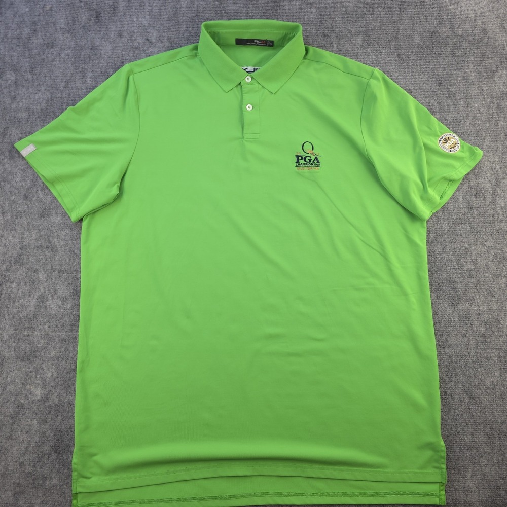 RLX Ralph Lauren Polo XL Green Solid PGA Quail Hollow Short Sleeve‎ Golf Logo